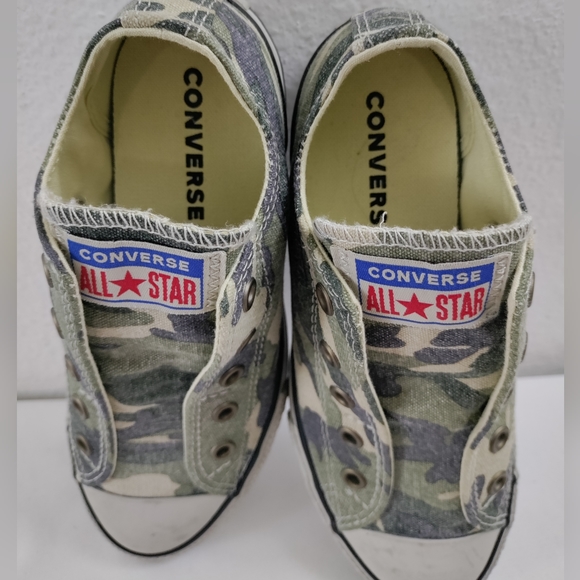 Converse All Star Shoes Kids Size 1 Camo Olive Khaki Low Top Sneakers - Picture 6 of 7